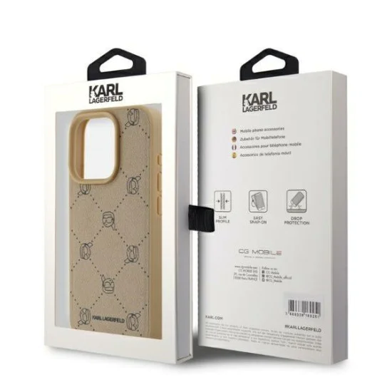Калъф за IPhone 15 Pro - Karl Lagerfeld Leather MagSafe (KLHMP15LPGKHPHE) - Beige Karl Head