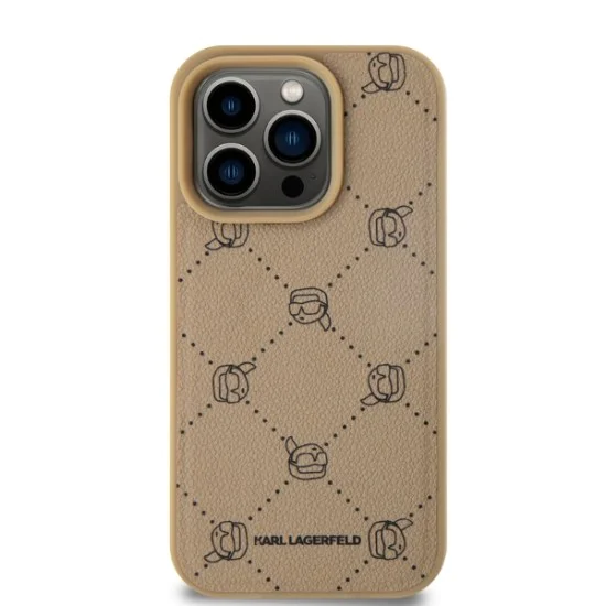 Калъф за IPhone 15 Pro - Karl Lagerfeld Leather MagSafe (KLHMP15LPGKHPHE) - Beige Karl Head