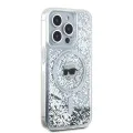 Калъф за iPhone 15 Pro - Karl Lagerfeld Liquid Glitter MagSafe (KLHMP15LLLLGKISGH) - Transparent Karl Head