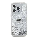 Калъф за iPhone 15 Pro - Karl Lagerfeld Liquid Glitter MagSafe (KLHMP15LLLLGKISGH) - Transparent Karl Head