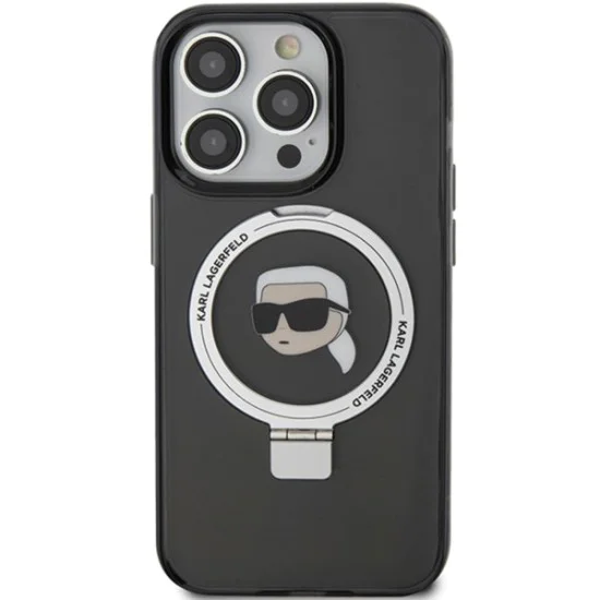 Калъф за iPhone 15 Pro - Karl Lagerfeld Hardcase Ring Stand MagSafe (KLHMP15LHHMRSKKHK) - Karl Head