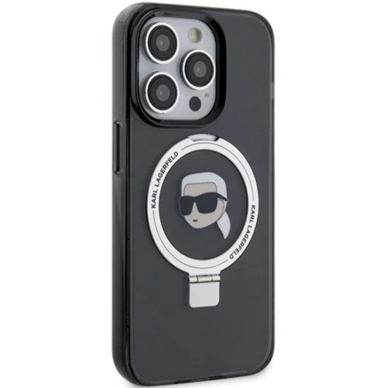 Калъф за iPhone 15 Pro - Karl Lagerfeld Hardcase Ring Stand MagSafe (KLHMP15LHHMRSKKHK) - Karl Head