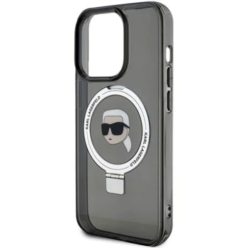 Калъф за iPhone 15 Pro - Karl Lagerfeld Hardcase Ring Stand MagSafe (KLHMP15LHHMRSKKHK) - Karl Head
