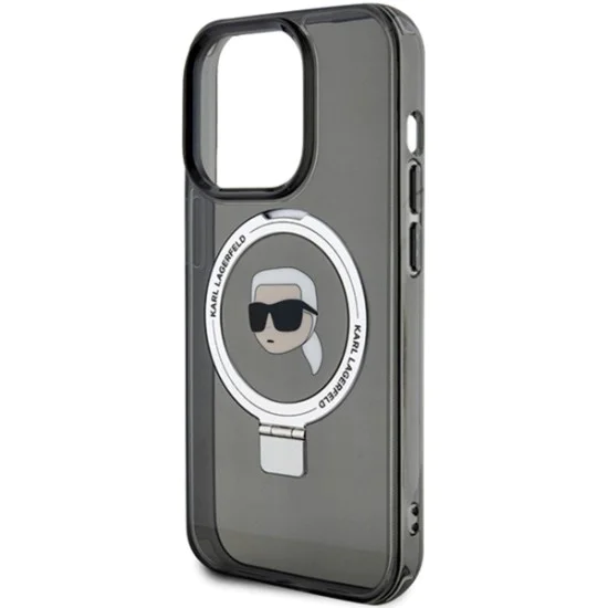Калъф за iPhone 15 Pro - Karl Lagerfeld Hardcase Ring Stand MagSafe (KLHMP15LHHMRSKKHK) - Karl Head