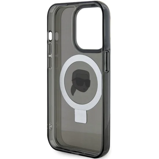 Калъф за iPhone 15 Pro - Karl Lagerfeld Hardcase Ring Stand MagSafe (KLHMP15LHHMRSKKHK) - Karl Head