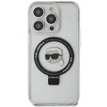 Калъф за iPhone 15 Pro - Karl Lagerfeld Hardcase Ring Stand MagSafe (KLHMP15LHHMMRSKHH) - White Karl Head