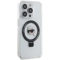 Калъф за iPhone 15 Pro - Karl Lagerfeld Hardcase Ring Stand MagSafe (KLHMP15LHHMMRSKHH) - White Karl Head