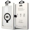 Калъф за iPhone 15 Pro - Karl Lagerfeld Hardcase Ring Stand MagSafe (KLHMP15LHHMMRSKHH) - White Karl Head