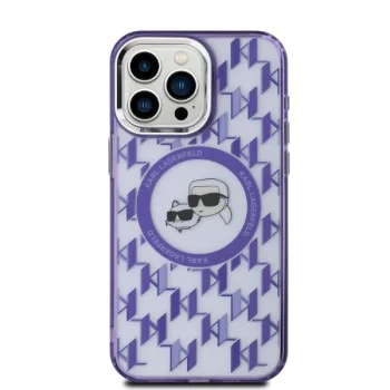 Калъф за iPhone 15 Pro - Karl Lagerfeld IML MagSafe (KLHMP15LHHMCKKMHU) - лилав монограм Karl&Choupette Head