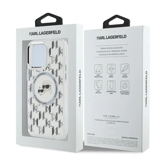 Калъф за iPhone 15 Pro - Karl Lagerfeld IML MagSafe (KLHMP15LHMCKMMHT) - Прозрачен монограм Karl&Choupette Head