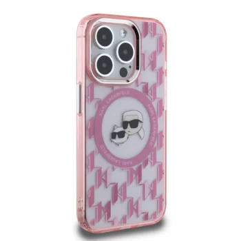 Калъф за iPhone 15 Pro - Karl Lagerfeld IML MagSafe (KLHMP15LHHMCKKMHP) - розов монограм Karl&Choupette Head