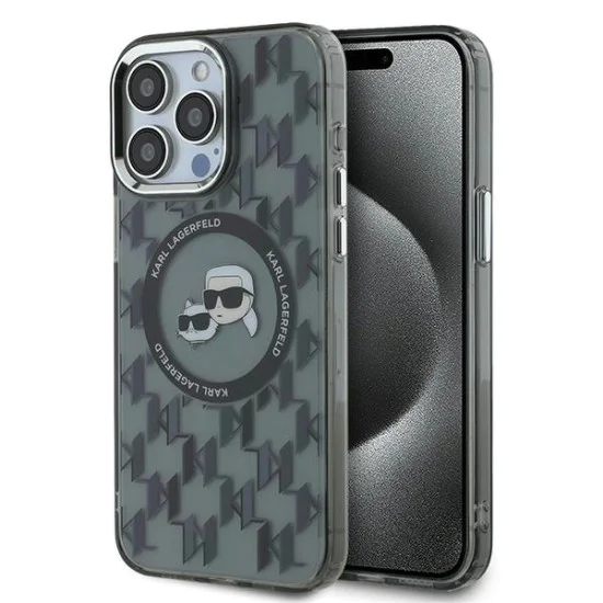 Калъф за iPhone 15 Pro - Karl Lagerfeld IML MagSafe (KLHMP15LHHMCKKMHK) - монограм Karl&Choupette Head