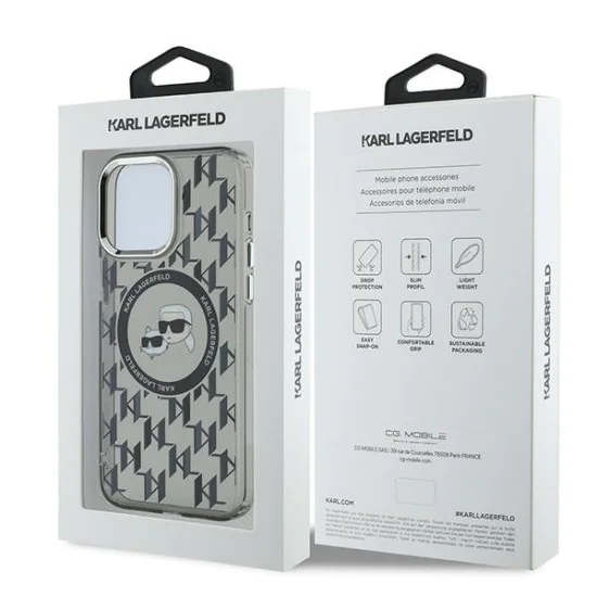 Калъф за iPhone 15 Pro - Karl Lagerfeld IML MagSafe (KLHMP15LHHMCKKMHK) - монограм Karl&Choupette Head