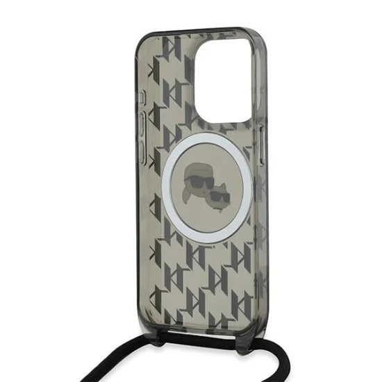 Калъф за iPhone 15 Pro - Karl Lagerfeld IML Crossbody MagSafe (KLHMP15LHCKCKCKCKLCK) - монограм Karl&Choupette Head