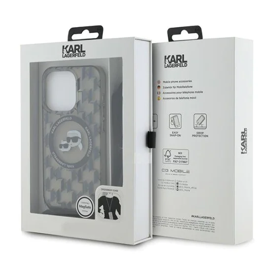 Калъф за iPhone 15 Pro - Karl Lagerfeld IML Crossbody MagSafe (KLHMP15LHCKCKCKCKLCK) - монограм Karl&Choupette Head