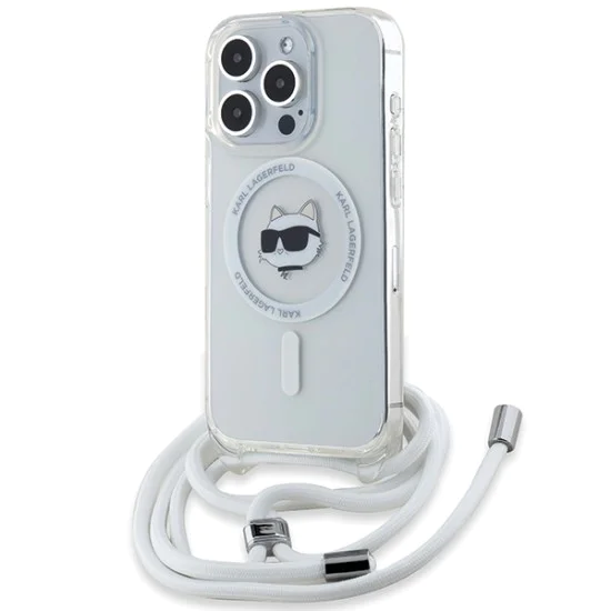 Калъф за iPhone 15 Pro - Karl Lagerfeld IML Crossbody MagSafe (KLHMP15SLHCHCCHCHNT) - Transparent Choupette Head&Cord