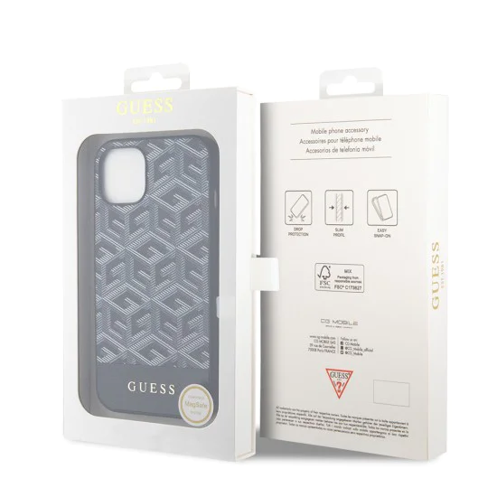 Калъф за iPhone 15 - Guess GCube GCube Stripes MagSafe (GUHMP15SHGCFSEK) - Черен