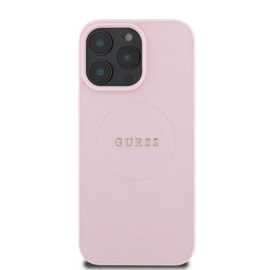 Калъф за iPhone 16 Pro - Guess Grained Gold Ring MagSafe (GUHMP16LPGHSMMP) - Розов