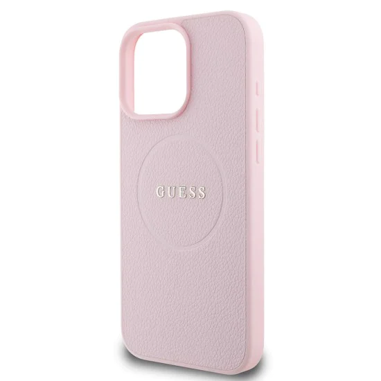 Калъф за iPhone 16 Pro - Guess Grained Gold Ring MagSafe (GUHMP16LPGHSMMP) - Розов