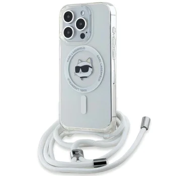 Калъф за iPhone 14 Pro Max - Karl Lagerfeld IML Crossbody MagSafe (KLHMP14XHCHCCHCHNT) - Transparent Choupette Head&Cord