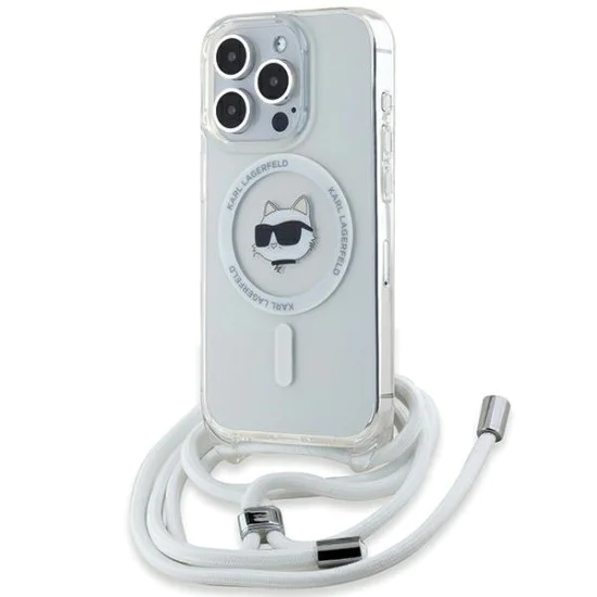 Калъф за iPhone 14 Pro Max - Karl Lagerfeld IML Crossbody MagSafe (KLHMP14XHCHCCHCHNT) - Transparent Choupette Head&Cord