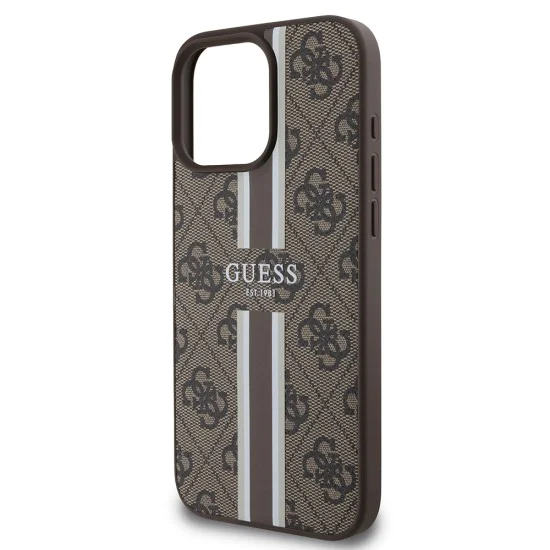 Калъф за iPhone 16 Pro Max - Guess Hardcase 4G Printed Stripes MagSafe (GUHMP16XP4RPSW) - Кафяв