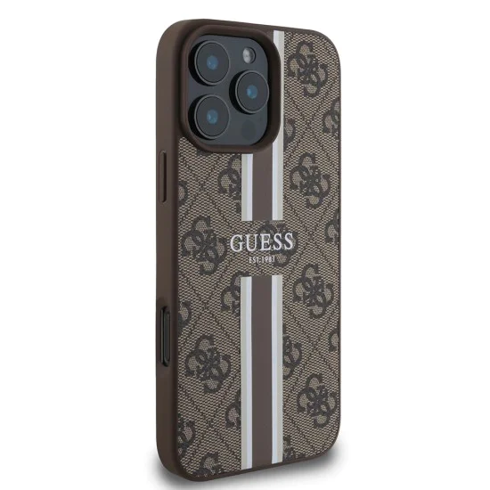 Калъф за iPhone 16 Pro Max - Guess Hardcase 4G Printed Stripes MagSafe (GUHMP16XP4RPSW) - Кафяв