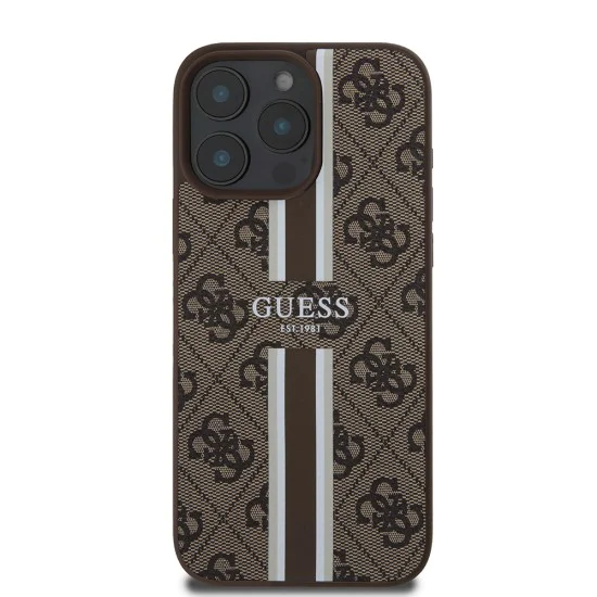 Калъф за iPhone 16 Pro Max - Guess Hardcase 4G Printed Stripes MagSafe (GUHMP16XP4RPSW) - Кафяв