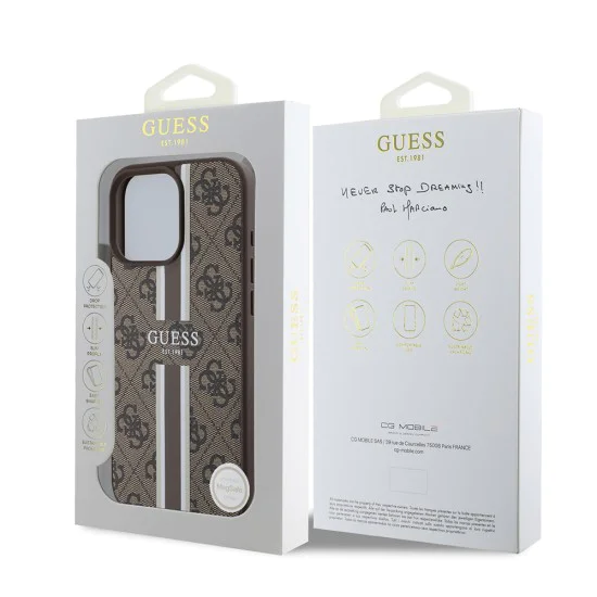 Калъф за iPhone 16 Pro Max - Guess Hardcase 4G Printed Stripes MagSafe (GUHMP16XP4RPSW) - Кафяв