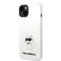 Калъф за iPhone 14 Plus - Karl Lagerfeld Silicone MagSafe (KLHMP14MSNCHNCHBCH) - Бял Choupette