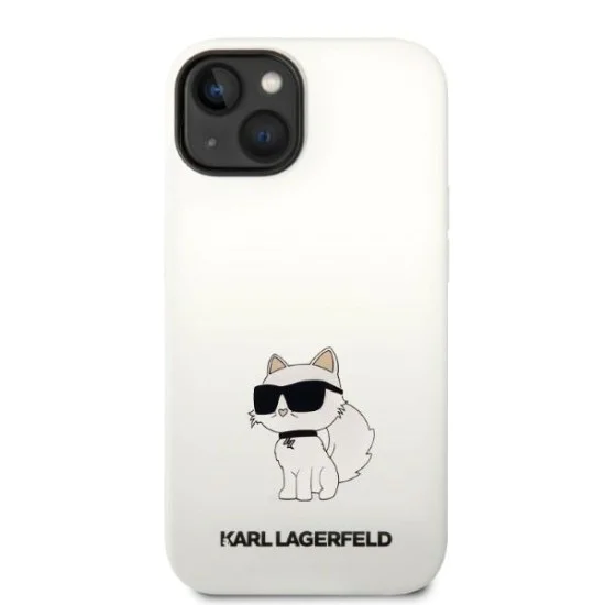 Калъф за iPhone 14 Plus - Karl Lagerfeld Silicone MagSafe (KLHMP14MSNCHNCHBCH) - Бял Choupette