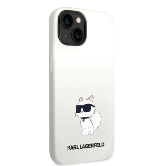 Калъф за iPhone 14 Plus - Karl Lagerfeld Silicone MagSafe (KLHMP14MSNCHNCHBCH) - Бял Choupette