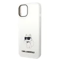 Калъф за iPhone 14 Plus - Karl Lagerfeld Silicone MagSafe (KLHMP14MSNCHNCHBCH) - Бял Choupette