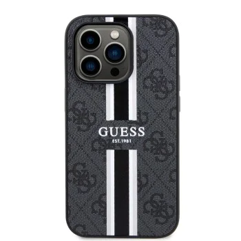 Калъф за iPhone 15 Pro Max - Guess Hardcase 4G Printed Stripes MagSafe (GUHMP15XP4RPSK) - Черен