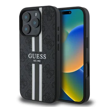 Калъф за iPhone 16 Pro Max - Guess Hardcase 4G Printed Stripes MagSafe (GUHMP16XP4RPSK) - Черен