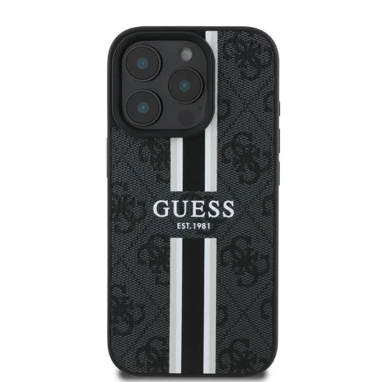 Калъф за iPhone 16 Pro - Guess Hardcase 4G Printed Stripes MagSafe (GUHMP16LP4RPSK) - Черен