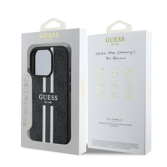 Калъф за iPhone 16 Pro - Guess Hardcase 4G Printed Stripes MagSafe (GUHMP16LP4RPSK) - Черен