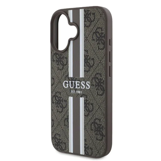 Калъф за iPhone 16 - Guess Hardcase 4G Printed Stripes MagSafe (GUHMP16SP4RPSW) - Кафяв