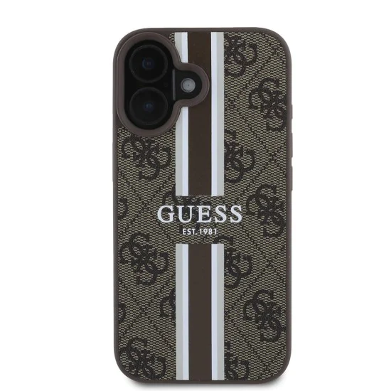 Калъф за iPhone 16 - Guess Hardcase 4G Printed Stripes MagSafe (GUHMP16SP4RPSW) - Кафяв