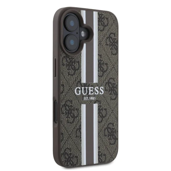 Калъф за iPhone 16 Plus - Guess Hardcase 4G Printed Stripes MagSafe (GUHMP16MP4RPSW) - кафяв