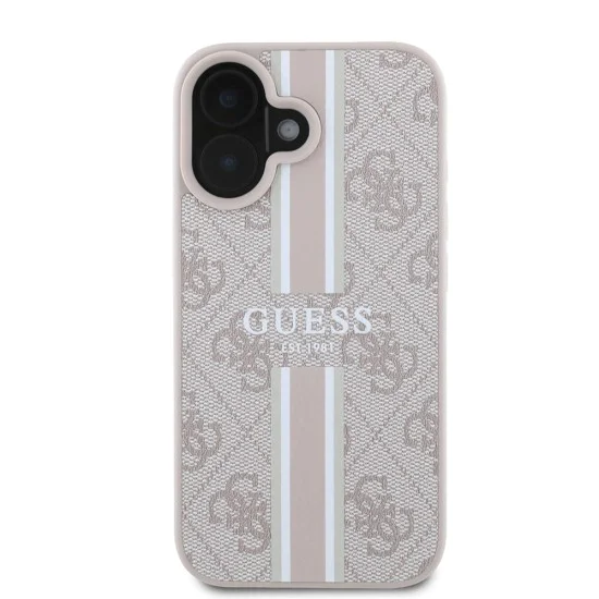 Калъф за iPhone 16 Plus - Guess Hardcase 4G Printed Stripes MagSafe (GUHMP16MP4RPSP) - Розов