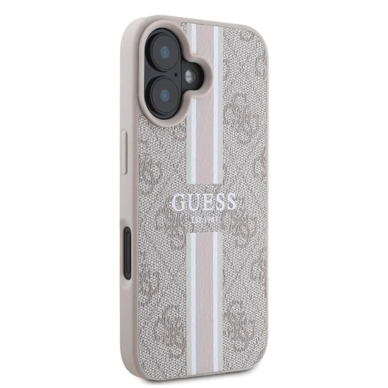 Калъф за iPhone 16 Plus - Guess Hardcase 4G Printed Stripes MagSafe (GUHMP16MP4RPSP) - Розов