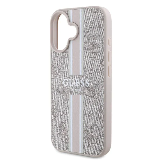 Калъф за iPhone 16 Plus - Guess Hardcase 4G Printed Stripes MagSafe (GUHMP16MP4RPSP) - Розов
