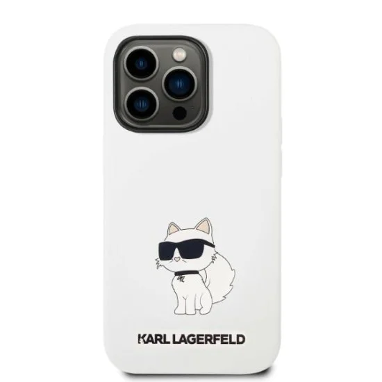 Калъф за iPhone 14 Pro - Karl Lagerfeld Silicone MagSafe (KLHMP14LSNCHNCHBCH) - Бял Choupette