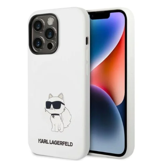 Калъф за iPhone 14 Pro - Karl Lagerfeld Silicone MagSafe (KLHMP14LSNCHNCHBCH) - Бял Choupette