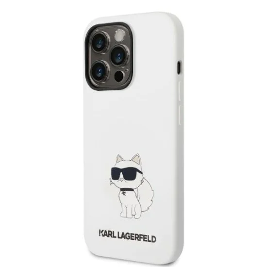 Калъф за iPhone 14 Pro - Karl Lagerfeld Silicone MagSafe (KLHMP14LSNCHNCHBCH) - Бял Choupette