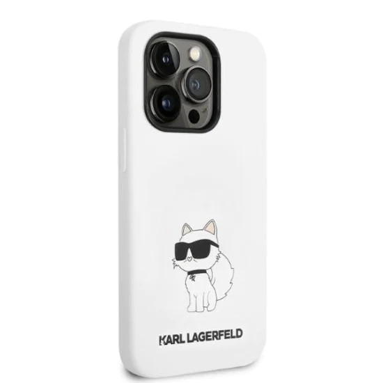 Калъф за iPhone 14 Pro - Karl Lagerfeld Silicone MagSafe (KLHMP14LSNCHNCHBCH) - Бял Choupette