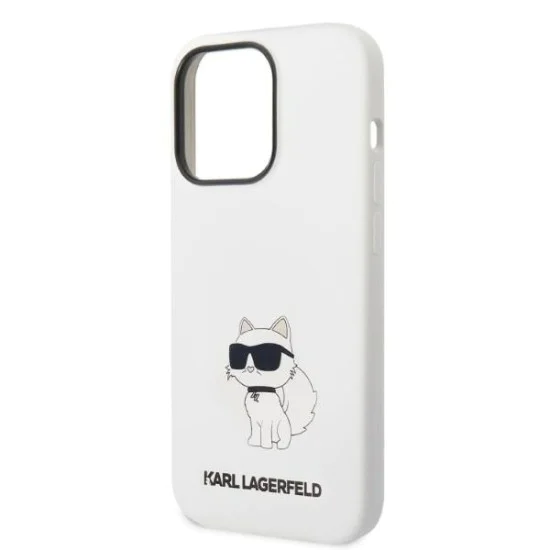 Калъф за iPhone 14 Pro - Karl Lagerfeld Silicone MagSafe (KLHMP14LSNCHNCHBCH) - Бял Choupette