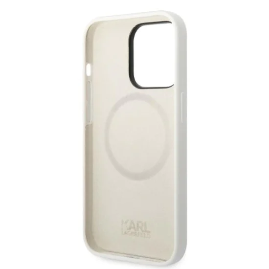 Калъф за iPhone 14 Pro - Karl Lagerfeld Silicone MagSafe (KLHMP14LSNCHNCHBCH) - Бял Choupette