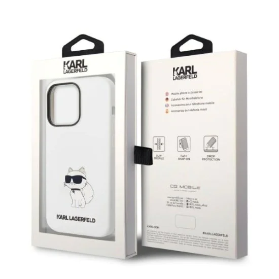 Калъф за iPhone 14 Pro - Karl Lagerfeld Silicone MagSafe (KLHMP14LSNCHNCHBCH) - Бял Choupette